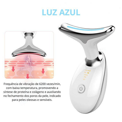 Skin Foto Terapêutico com LED para Rosto e Pescoço - Aumenta Produção de Colágeno + Binde Sérum 24K Gold - LillaBelle
